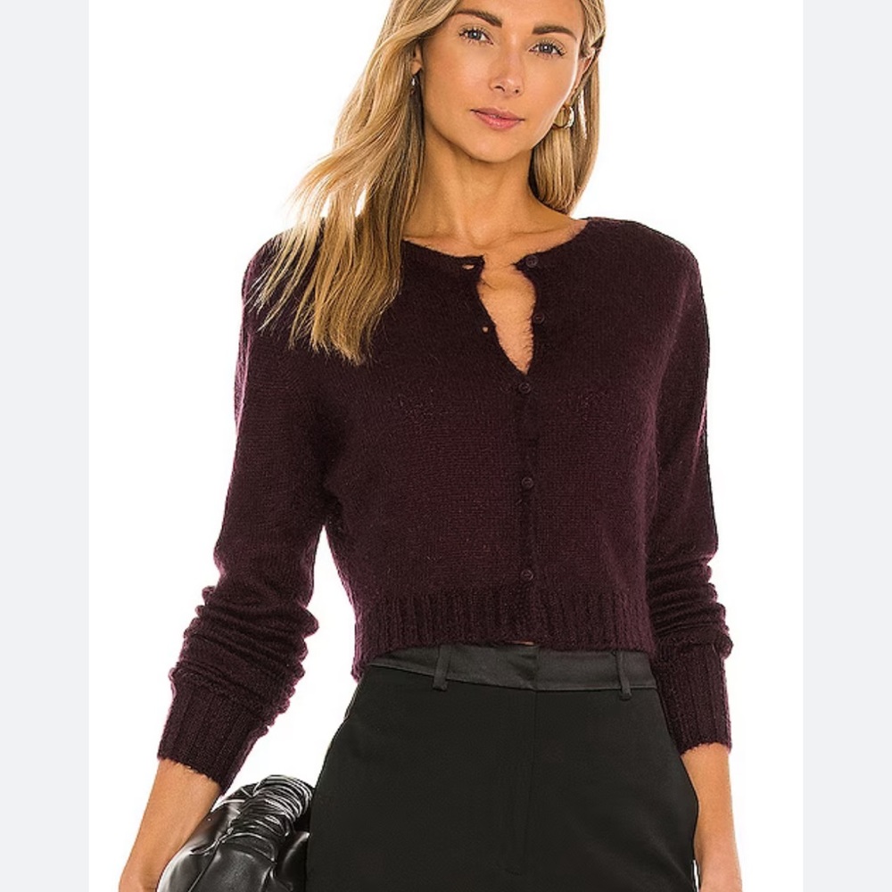 Danielle Guizio Mohair Ribbed Cardigan (Plum)